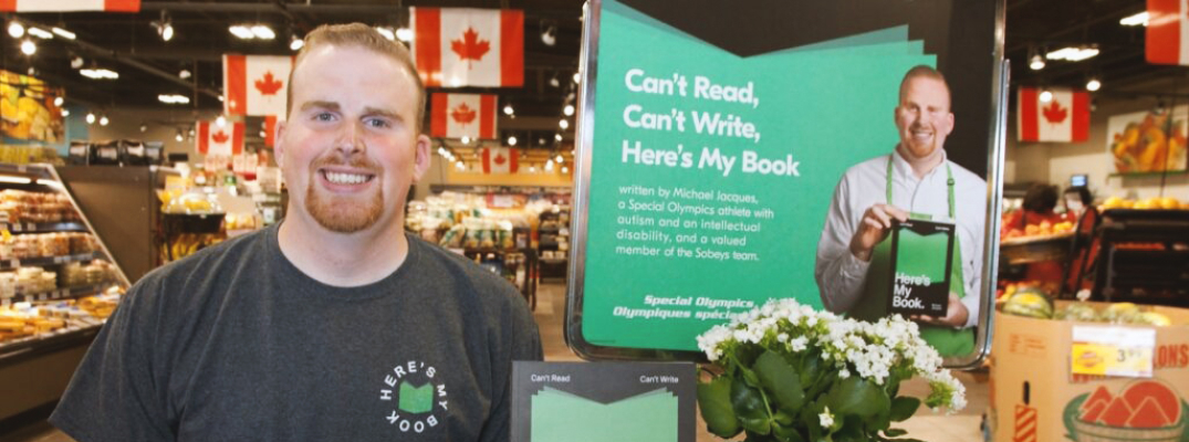 Michael Jacques at Sobey's store selling his self-published book