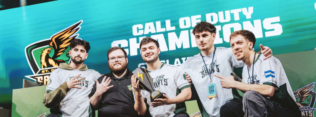The St. Clair Saints Call of Duty team after winning its fifth-consecutive NACE Championship at Full Sail University in Orlando, Fla.