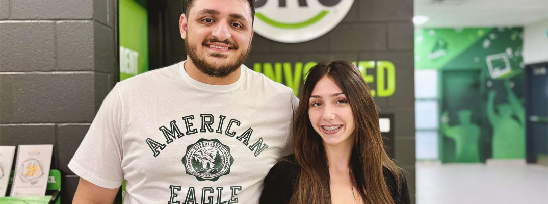 Ali Hadwan, SRC President and Julianna Raffoul, Vice President of Student Life, outside the SRC offices at Main Windsor Campus