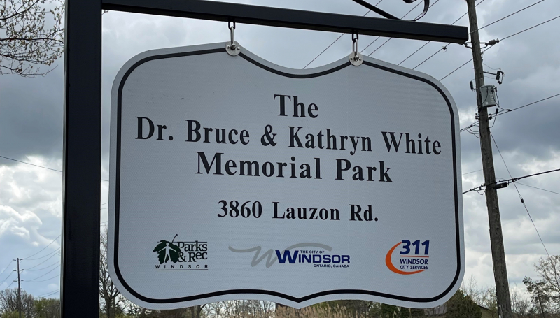 Dr. Bruce & Kathryn White Memorial Park sign