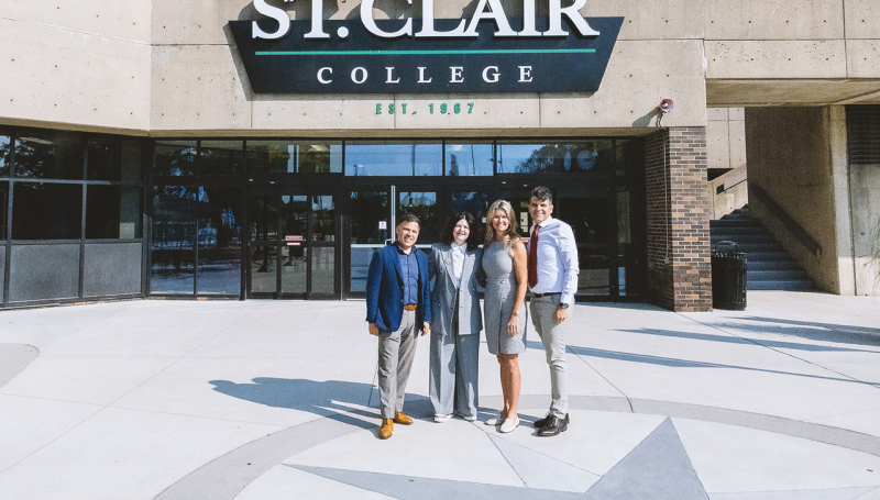 Patti France, Jill Dunlop, Andrew Dowie and Anthony Leardi in front of the college.