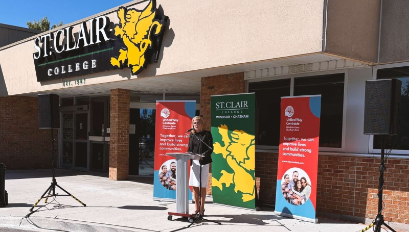 Lorraine speaking in front of Chatham Campus