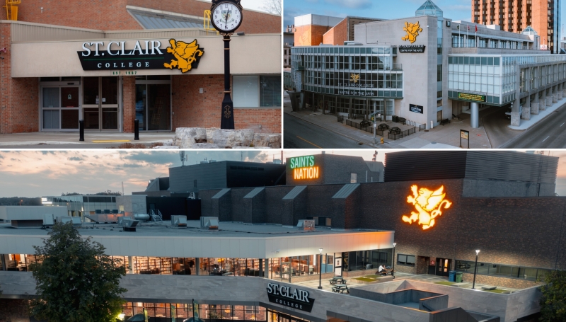 The Chatham, Downtown and Main Windsor campuses of St. Clair College.