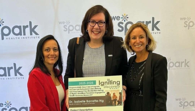 Dr. Dora Cavallo-Medved, Dr. Isabelle Barrette-Ng and Dr. Stephanie De Franceschi pose for a photo at the WE-Spark Grant Awards night on Aug. 27, 2025.