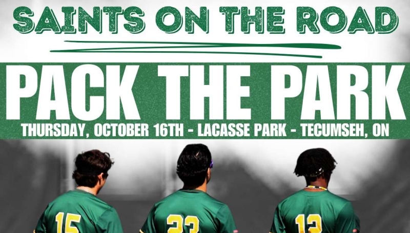 Pack the Park promotional poster for Men's Baseball game against the Sheridan Bruins on Thursday, Oct. 16 at 7 p.m. at Lacasse Park in Tecumseh, Ont.