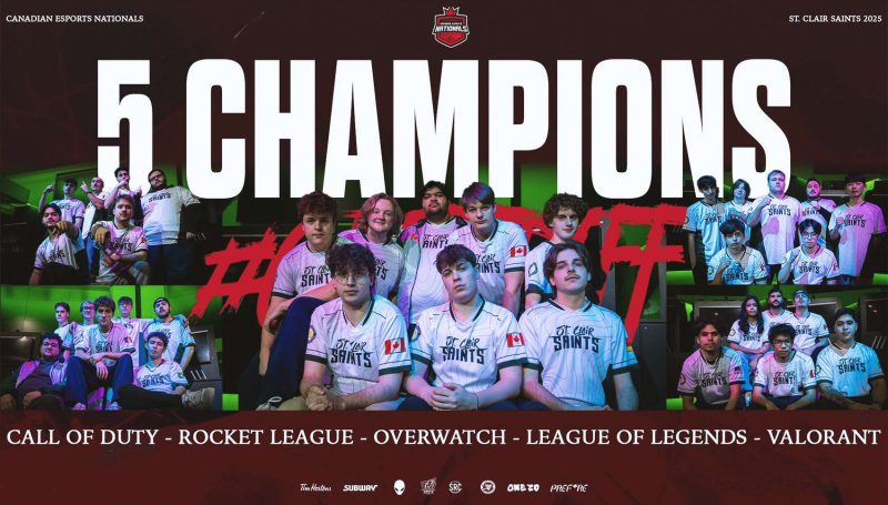 St. Clair Saints Esports teams collectively won five national championship banners in various titles