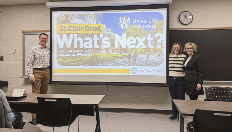 Dr. John Spirou, Dr. Sarah Woodruff, and Dr. De Franceschi meet with first and second-year OTA/PTA cohorts