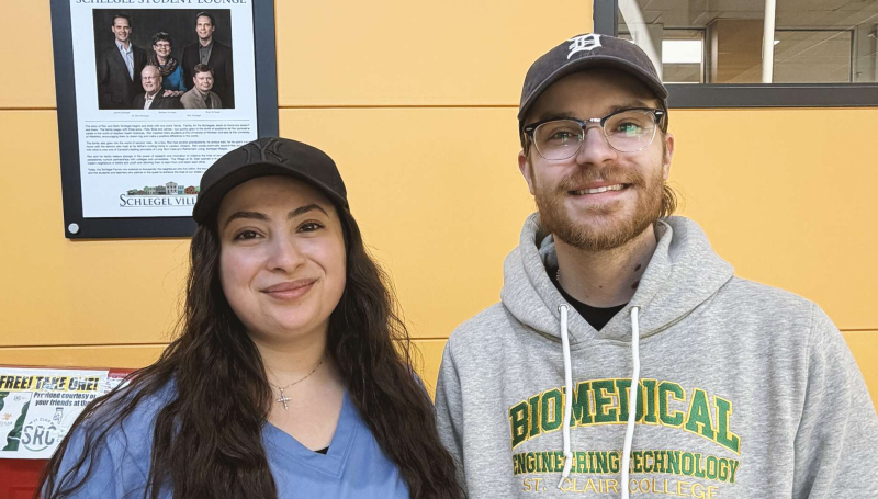 Sarah Al-Nazzal and Jack Ryan, students in St. Clair College's School of Health Sciences, are helping organize fundraising for Hats on for Healthcare