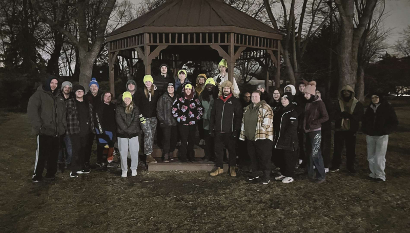 A group photo of St. Clair College students participating in Rough Night Out at Main Windsor Campus