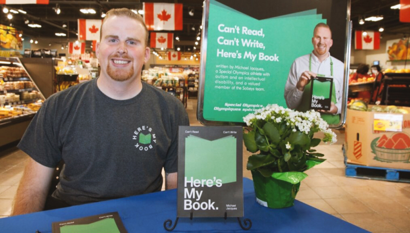 Michael Jacques at Sobey's store selling his self-published book