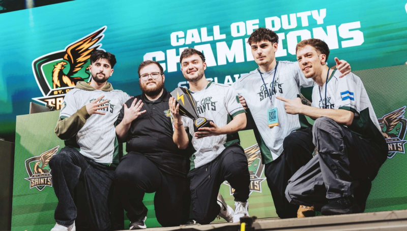 The St. Clair Saints Call of Duty team after winning its fifth-consecutive NACE Championship at Full Sail University in Orlando, Fla.