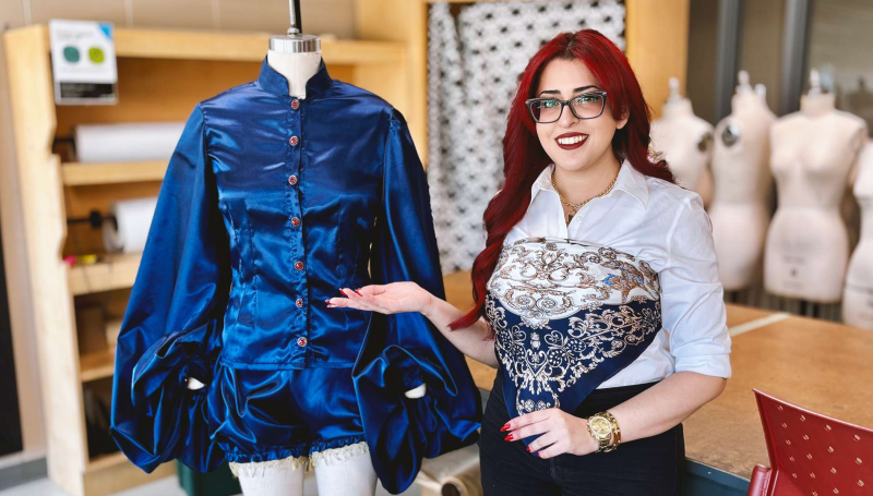 Shahad Al-Haddad, a student in the Fashion Design Technician program