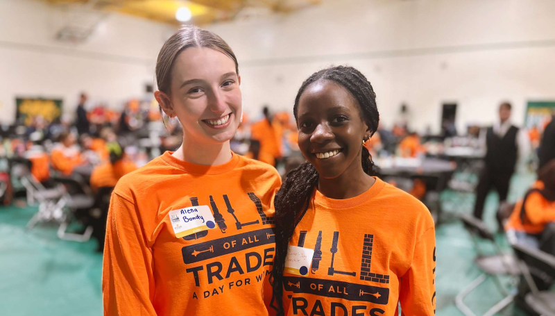 Grade 11 students Alena Bondy and Zuriel Joy Boachie from St. Thomas of Villanova at the third annual Jill of All Trades at St. Clair College