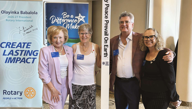 Members of Rotary District 6400 pose with the new Peace Pole