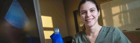 Students practicing with equipment