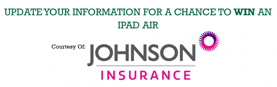 Update your information for a chance to win an iPad Air. Courtesy of Johnson Insurance.