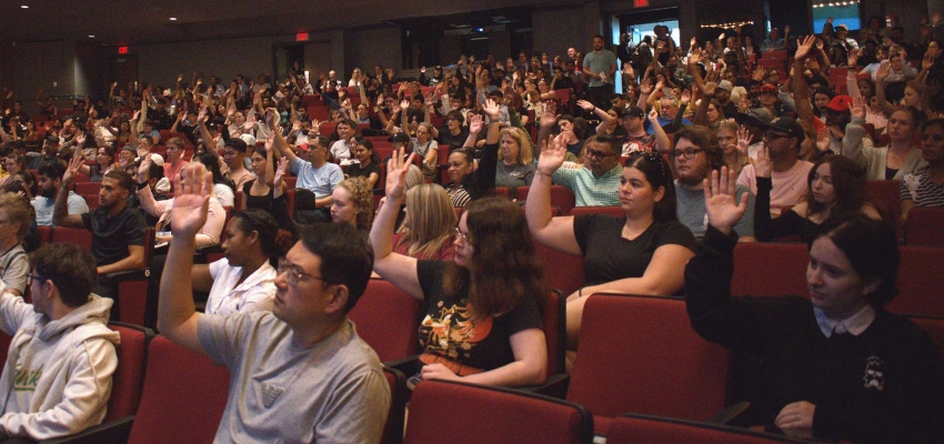 Students at orientation session in Downtown Windsor campus.