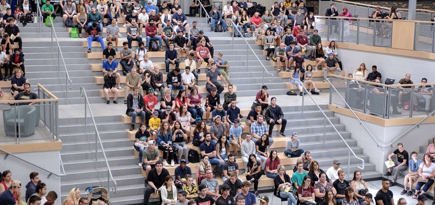 Students at orientation session in Windsor.