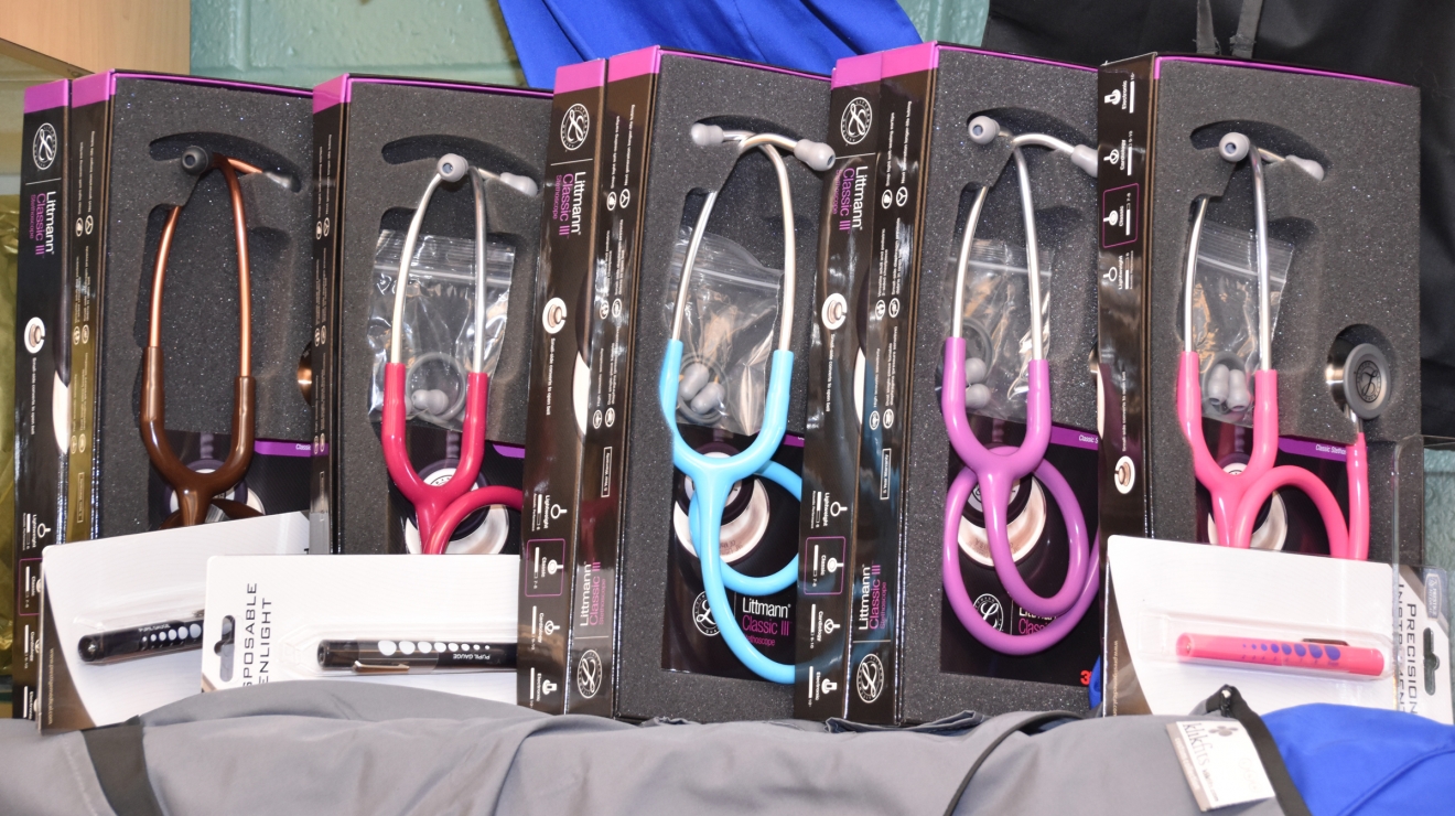 Shelf of stethoscopes