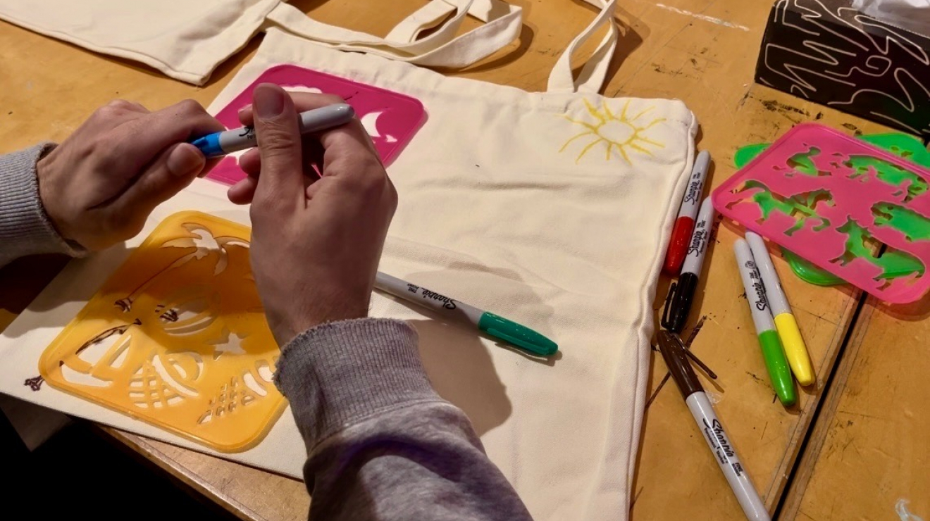 Stenciling a bag